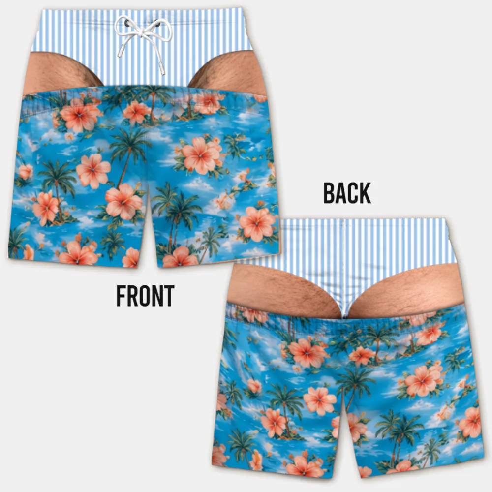 Lustige Herren-Badeshorts mit optischer Täuschung – Perfekt für Party & Urlaub